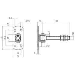 Zawias regulowany M16 z blachą montażową 115X50X5  ZAW230.80