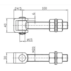 Zawias regulowany M20 L-100mm ZAW230.70