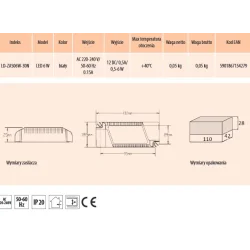 Zasilacz LED 6W 12V  IP20 YLDZAS06W30N 