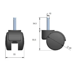 Kółko Fi 50 b/hamulca z tworzywa, z bolcem  FI 10 ze sprężyną  KOL79.5