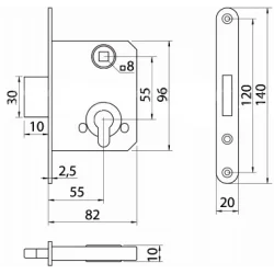Zamek do drzwi 1392 55/55WB ZP-SE-165